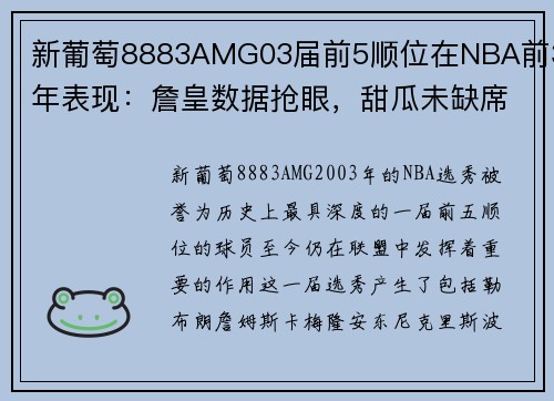 新葡萄8883AMG03届前5顺位在NBA前3年表现：詹皇数据抢眼，甜瓜未缺席季 - 副本