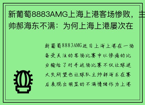 新葡萄8883AMG上海上港客场惨败，主帅郝海东不满：为何上海上港屡次在客场失利？ - 副本