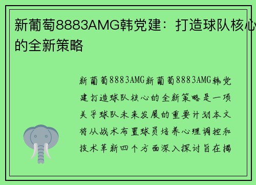 新葡萄8883AMG韩党建：打造球队核心的全新策略