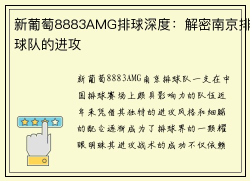 新葡萄8883AMG排球深度：解密南京排球队的进攻