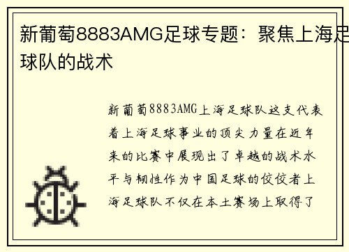 新葡萄8883AMG足球专题：聚焦上海足球队的战术