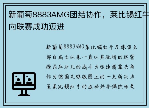 新葡萄8883AMG团结协作，莱比锡红牛向联赛成功迈进