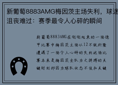 新葡萄8883AMG梅因茨主场失利，球迷沮丧难过：赛季最令人心碎的瞬间